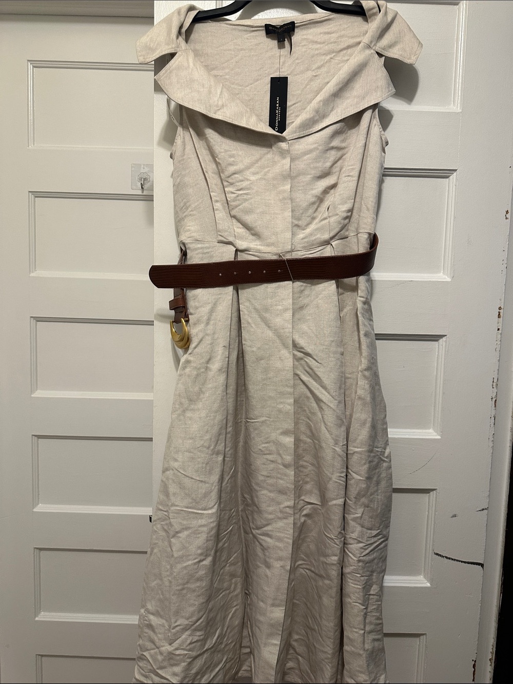 Windsor Cream Off-the-Shoulder Maxi Dress with Brown Belt